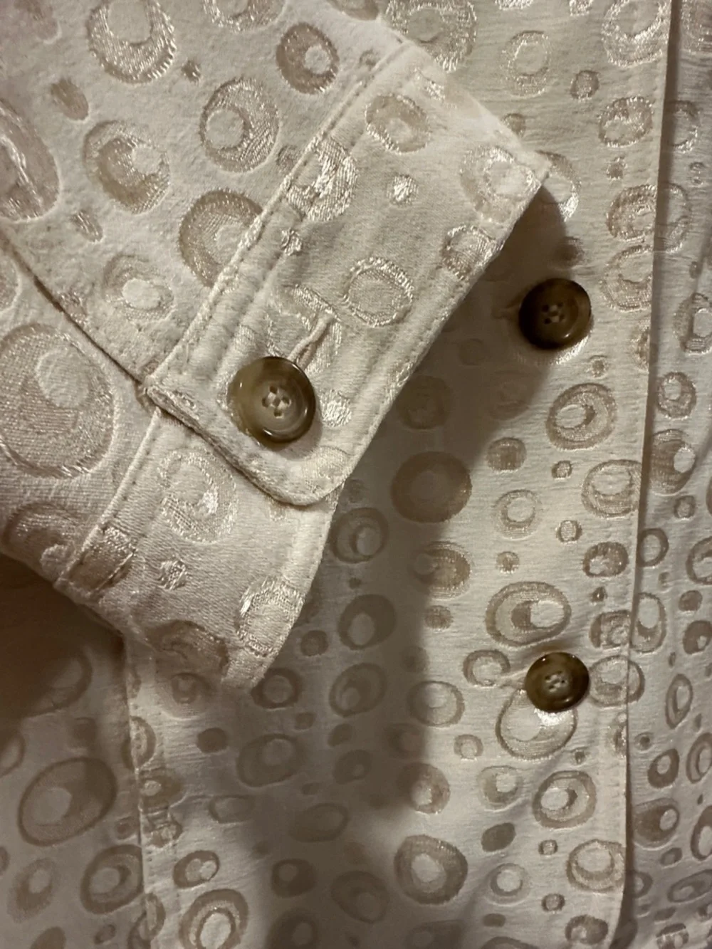 TANJAY Light Ivory 90’s Retro Jacket, Gold Tone Jacquard Pattern Sz Petite L-XL - Picture 6 of 10